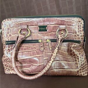 Modalu London Croc Embossed Leather Satchel Mauve Double Zip – Like New
